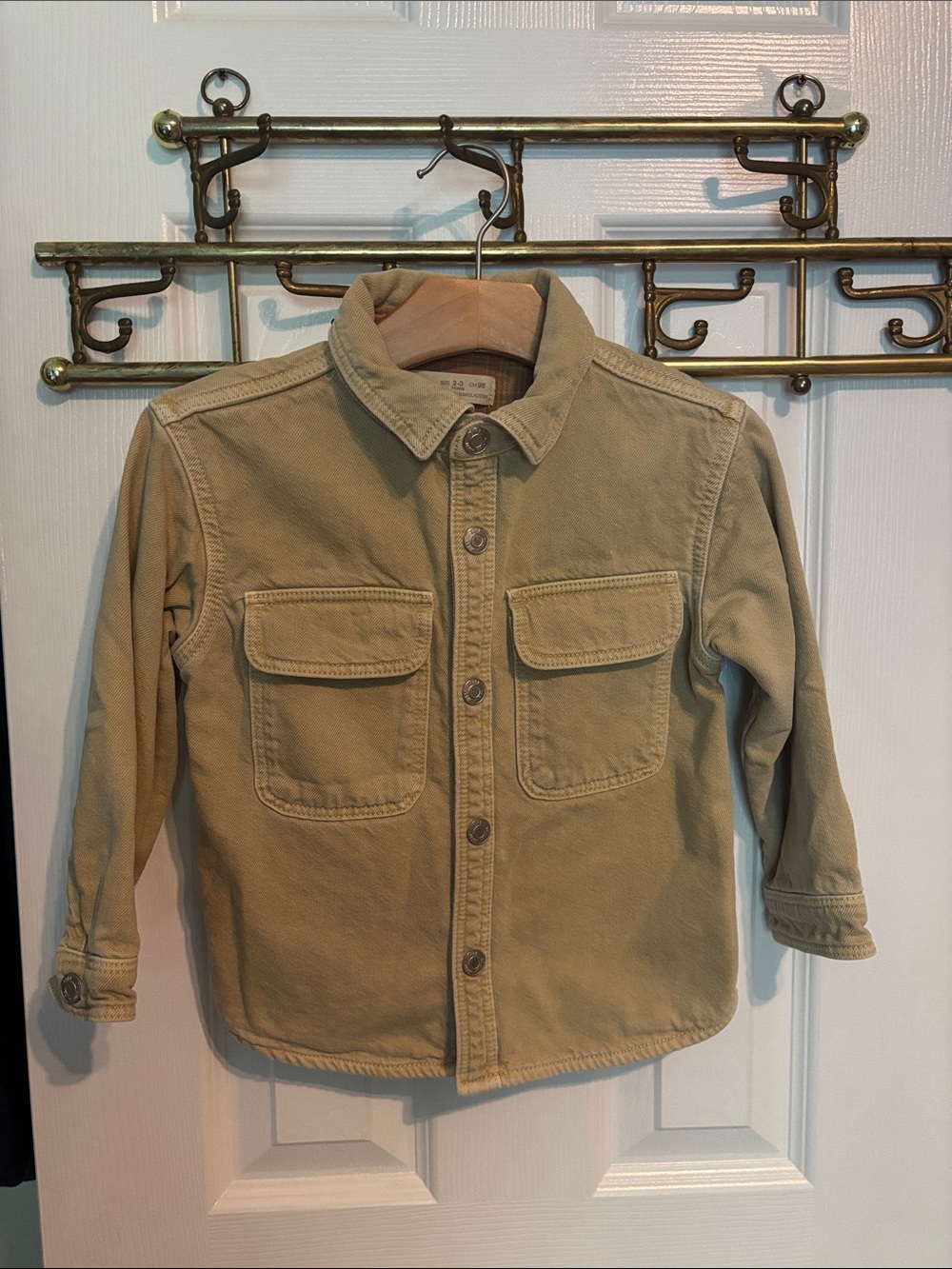 Khaki Denim Button-Up Shirt Jacket - Size 2-3 Years
